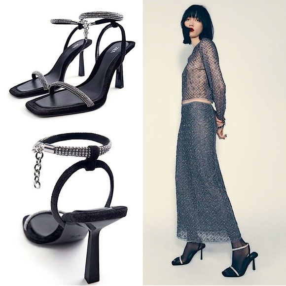 ZARA Velvet Rhinestone Sandals - Picture 2 of 7